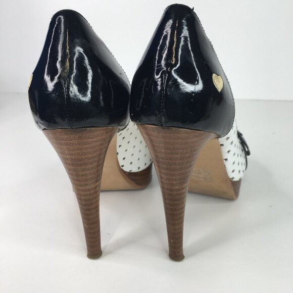 Moschino Black & White Open Toe Stars Heels Size 38  Pin Up Style - Picture 5 of 14